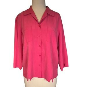 Vintage NEXX 100% Silk Button Up Shirt Fuchsia Pink Quiet Luxury Old Money Large